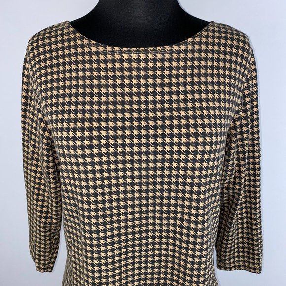 Talbots Petites M Houndstooth Like Abstract Patterned Top 3/4 Sleeves Slit Sides - Picture 2 of 10